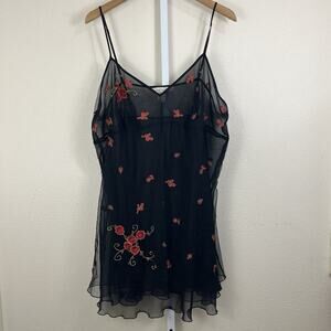 Vintage Y2K Lane Bryant Floral Embroidered Sheer Babydoll Teddy Plus Size 22/24